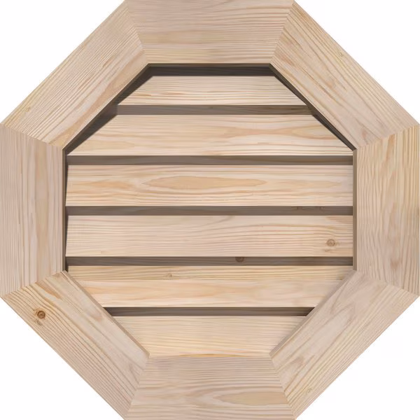 Octagonal Gable Vent Non-Functional, Pine Gable Vent w/ Decorative Face Frame, 36